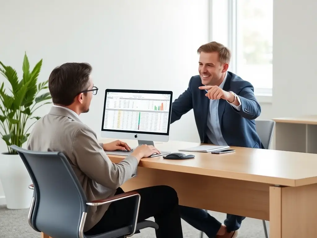 A coach reviewing app analytics dashboards with a client, discussing key metrics and identifying areas for improvement in monetization strategies.